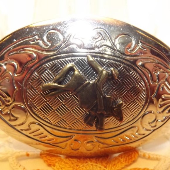 Western Brass & Silver-Tone Bull Rider Belt Buckle - Picture 4 of 5